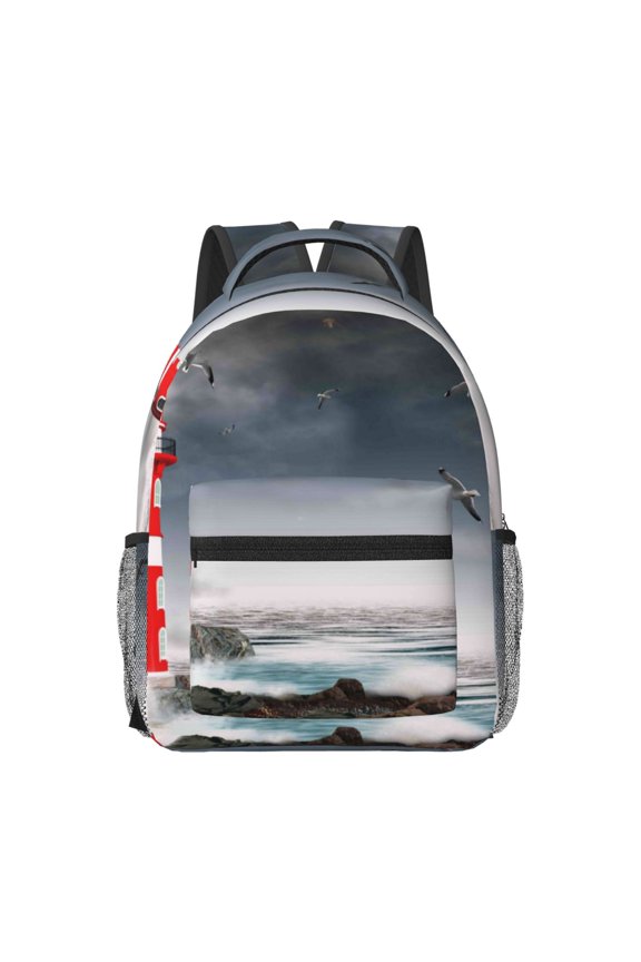 3d Lighthouse in the Surf Travel Backpack: A spacious, stylish computer backpack ideal for men and women, perfect for college, school, or daily travels