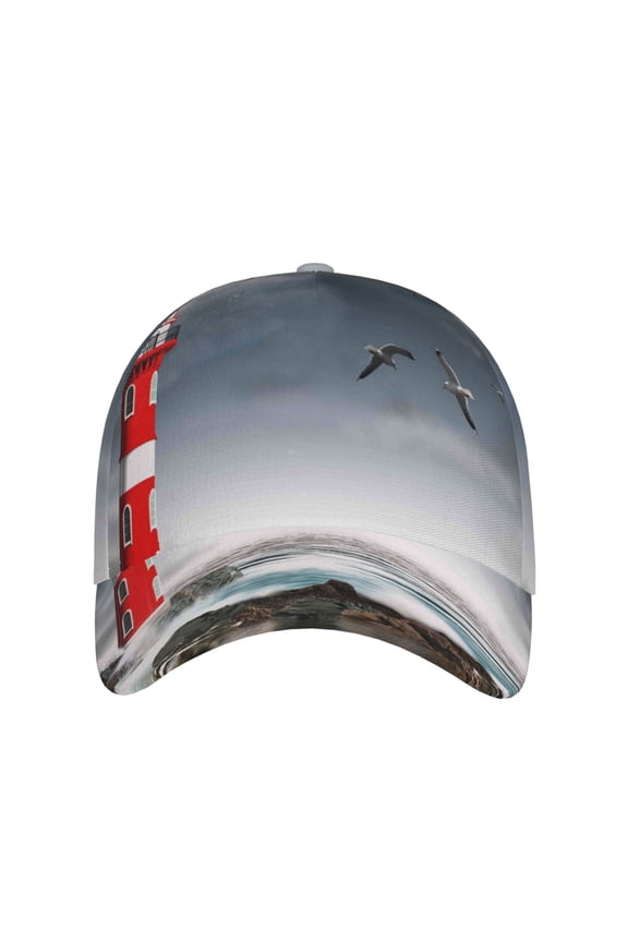 3d Lighthouse in the Surf for Baseball Cap: Unisex, crafted from classic polyester twill fabric, featuring a soft unconstructed design