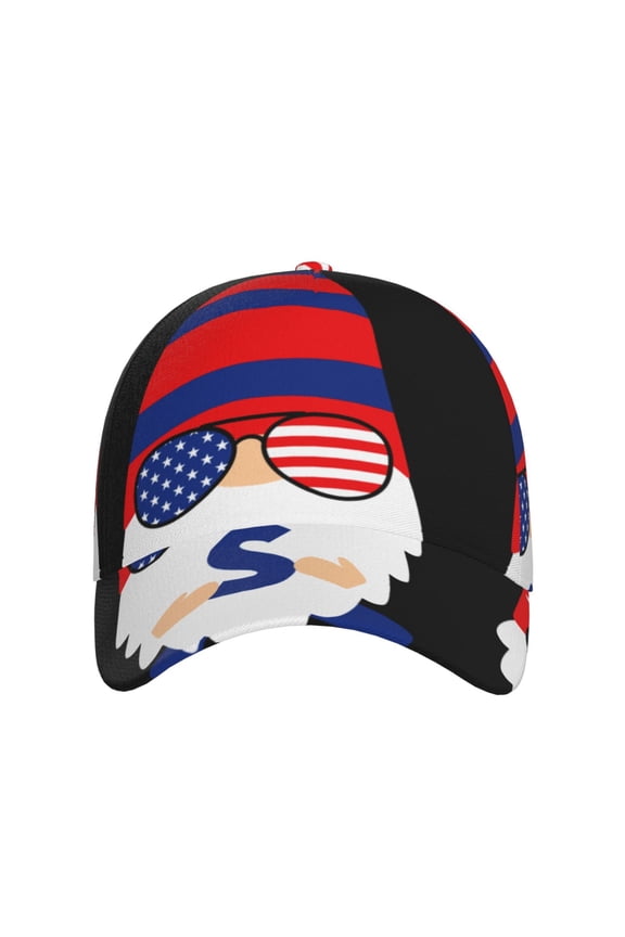 4th of July Gnomes for Baseball Cap: Unisex, crafted from classic polyester twill fabric, featuring a soft unconstructed design