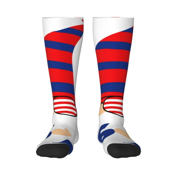 Xecao 4th of July Gnomes print thigh-high socks, crafted for both men and women with a stretchy, high-opaque design perfect for daily wear
