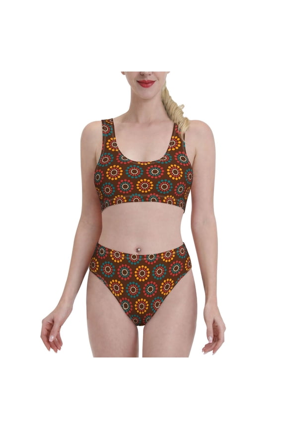 60s and 70s Aesthetic1 for Two-Piece Swimsuit for Women - a sporty, high-waisted bathing suit perfect for the beach, parties, or surfing adventures