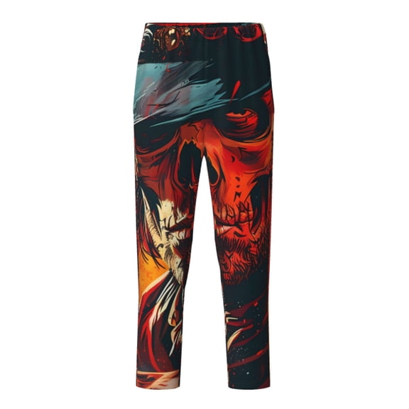 Xecao 60s Western Skull Cowboy Print Teenagers' Pajama Pants Long Sleep Pants Soft Elastic Waist Pajama Bottoms Elastic waist with 2 Pockets 5-16 Years-Large