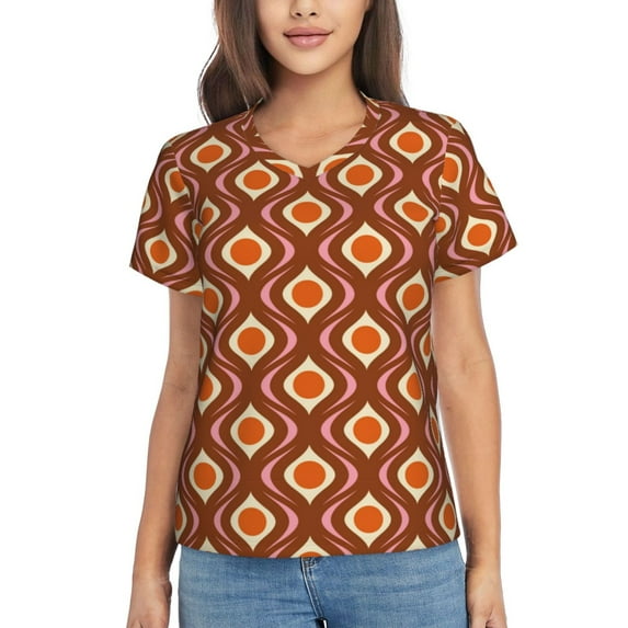 Xecao 70's Retro for Women's V-Neck T-Shirts-Elegant Half-Sleeve Tops Perfect for Summer-3X-Large