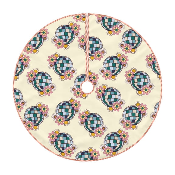 Xecao 70s Disco Ball Pattern Christmas Tree Skirt Holiday Part Decorations for Christmas Tree, Farmhouse Christmas Decor Xmas Holiday Home Party Decorations-48"