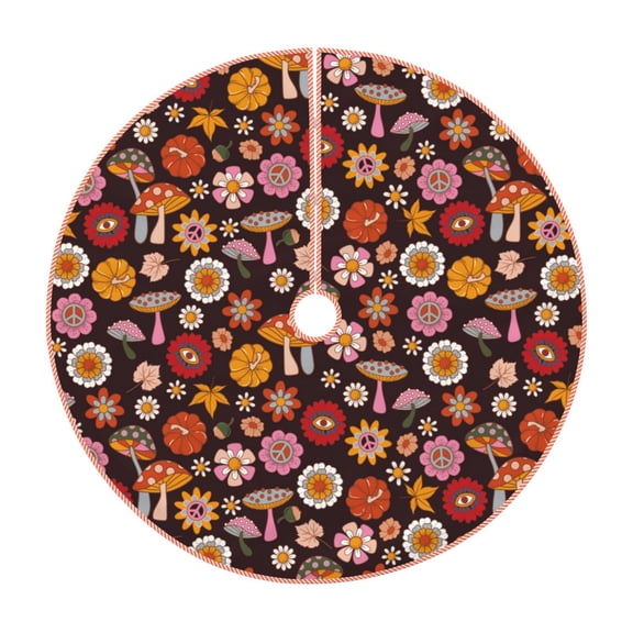 Xecao 70s Groovy Hippie Retro Pattern Christmas Tree Skirt Holiday Part Decorations for Christmas Tree, Farmhouse Christmas Decor Xmas Holiday Home Party Decorations-36"