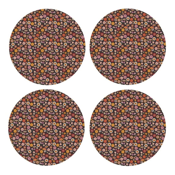 Xecao 70s Groovy Hippie Retro for MDF Cork Coaster 4 Pcs,Drink Coasters,Suit for House Warming Gifts New Home ,Coffee Table Decor-Round Shape