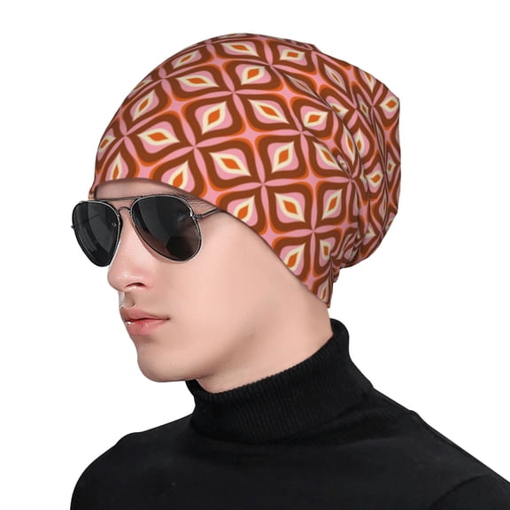 Xecao 70s Retro Style Print Beanie Knitted Hat for Men Women, Winter Fashion Knit Cuffed Caps Unisex