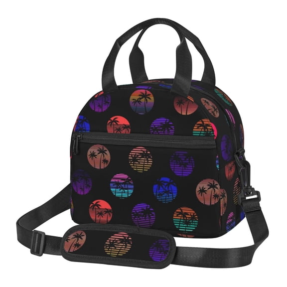 Xecao 80s Style Palm Trees Print Insulated Lunch Box, Lunch Cags Lunch Bag Featuring An Adjustable Shoulder Strap