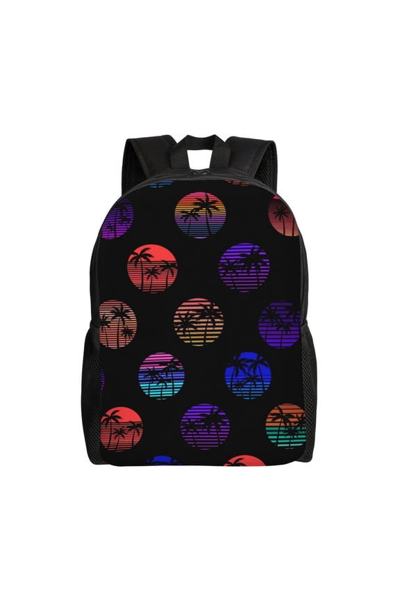 80s Style Palm Trees Print School Backpack with Laptop Compartment Small Travel Laptop Backpack for Women Men Waterproof College Backpack Simple School Bag