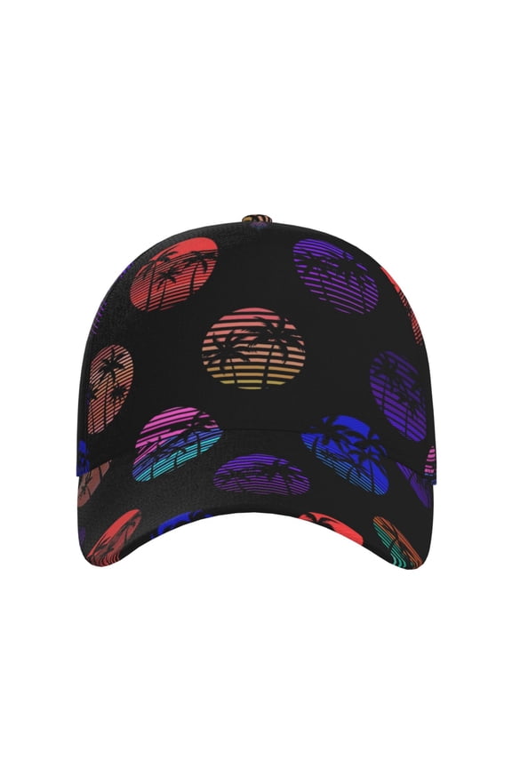 80s Style Palm Trees for Baseball Cap: Unisex, crafted from classic polyester twill fabric, featuring a soft unconstructed design
