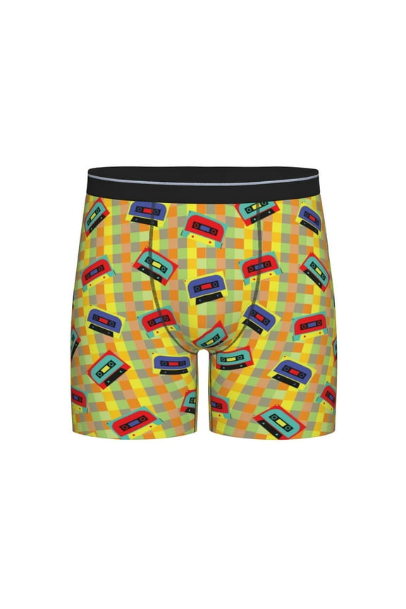 90s Audio Tape Print Boxer Briefs for Men's Stretch Moisture-Wicking Underwear, Mid-Rise Classics breathable fabric