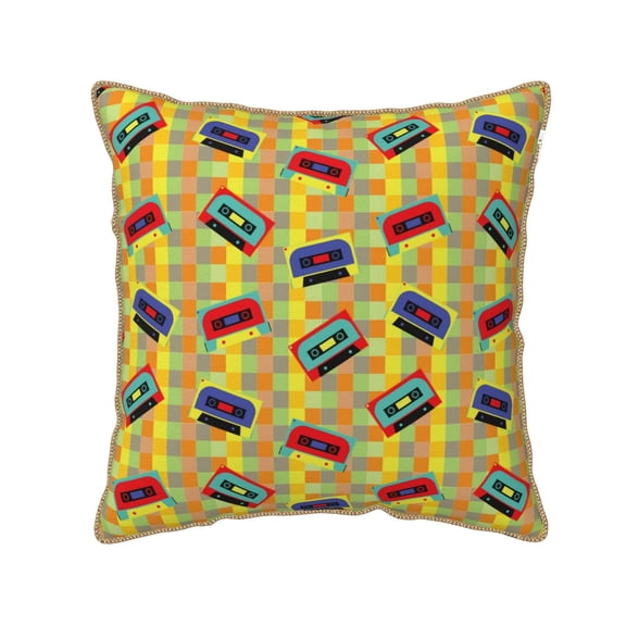 Xecao 90s Audio Tape Print Soft Velvet Decorative Throw Pillow Covers, Square Cushion Cases for Bed, Sofa, Living Room, Car, and Indoor Outdoor Use-16"x16"
