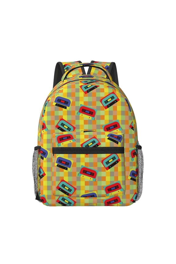 90s Audio Tape Travel Backpack: A spacious, stylish computer backpack ideal for men and women, perfect for college, school, or daily travels