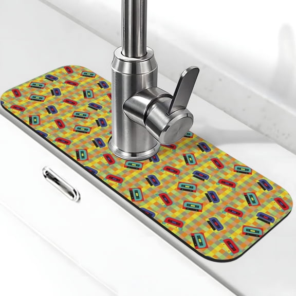 Xecao 90s Audio Tape for Kitchen Sink Splash Guard Faucet Mat , Faucet Guard & Draining mat, (15" X 5.5" )