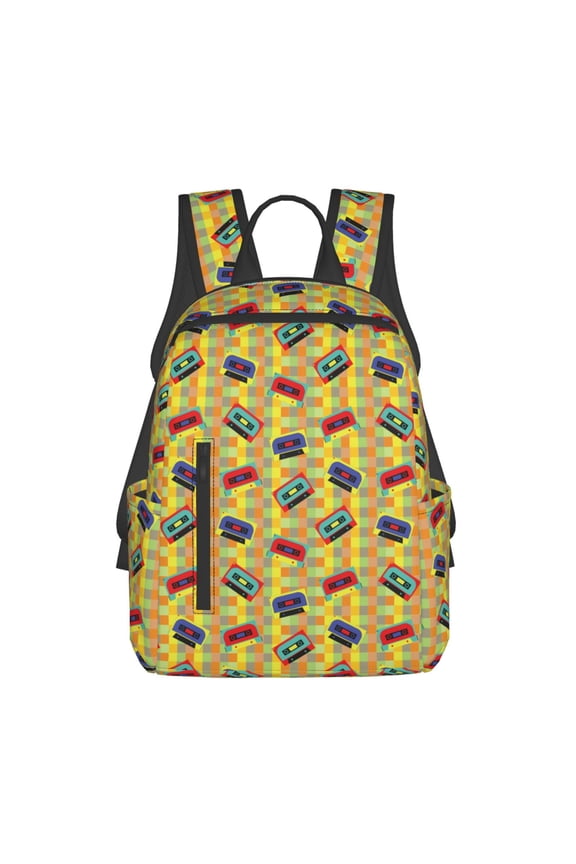 90s Audio Tape print Backpack For women men Aesthetic Lightweight Travel Daypack Simple Cute Backpack For Bookbag