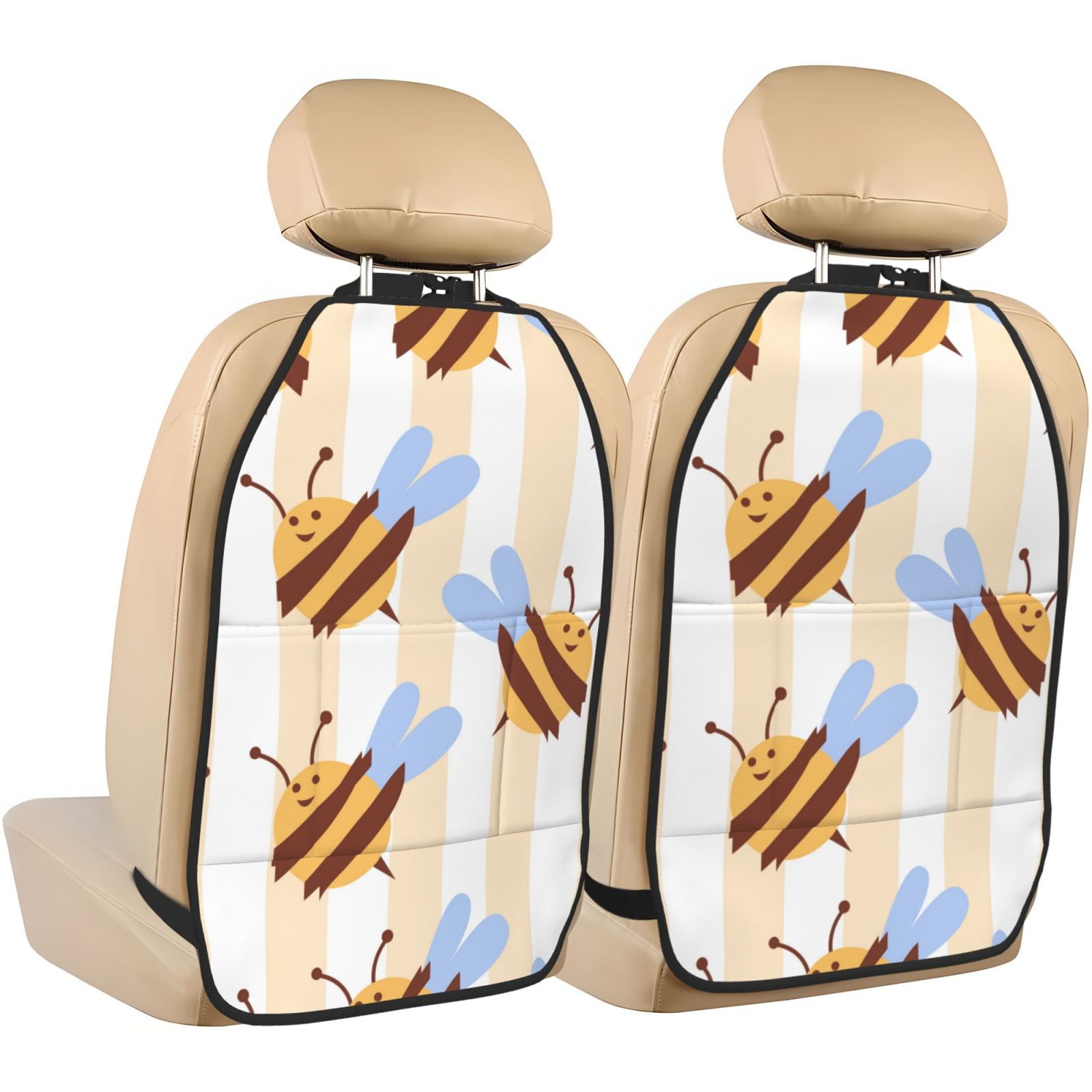 Xecao A Bee Pattern Car Seat Back Protector 2 Pack Large Capacity Pocket, Kick Mats Back Seat Protector