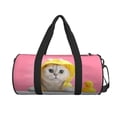 thumbnail image 1 of Xecao A Funny Cat print Round Travel Duffel Bag is a foldable gym bag with an inner pocket, perfect for travel sports, 1 of 8