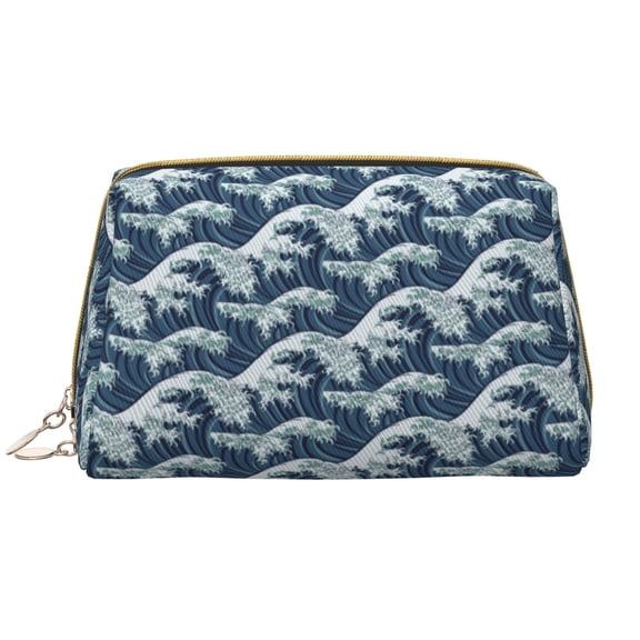 Xecao A Japanese Great Wave Print Fashion Makeup PVC Bag Large Capacity Travel Cosmetic Bag for Women Organizer Toiletry Clutch