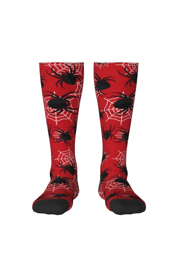 A Web With A Spider 1 print thigh-high socks, crafted for both men and women with a stretchy, high-opaque design perfect for daily wear