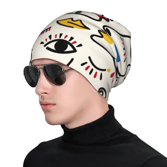 Xecao Aabstract Eyes Print Beanie Knitted Hat for Men Women, Winter Fashion Knit Cuffed Caps Unisex