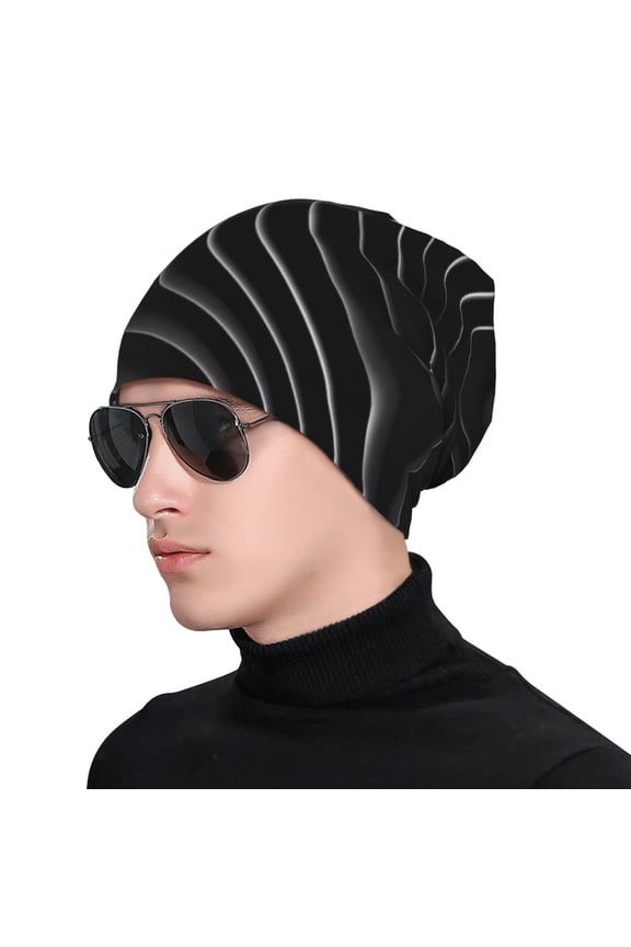 Abstract Black And White Waves Print Beanie Knitted Hat for Men Women, Winter Fashion Knit Cuffed Caps Unisex