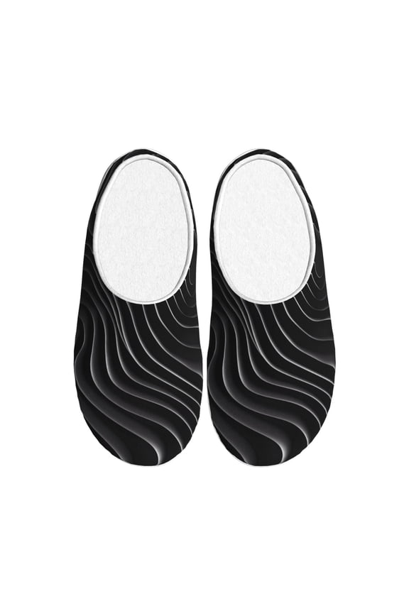 Abstract Black And White Waves Print Cotton Slippers Fuzzy Warm Cozy Slippers Non Slip House Slippers For Indoor Outdoor Cotton Slippers House Slippers-8
