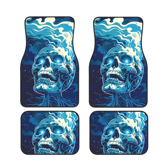 Xecao Abstract Blue Skull Print Car Foot Mat Set of 4 Pieces Neoprene All-Weather Dust-Proof Stain-resistantCar Interior Decorative mats Non-Slip Mats