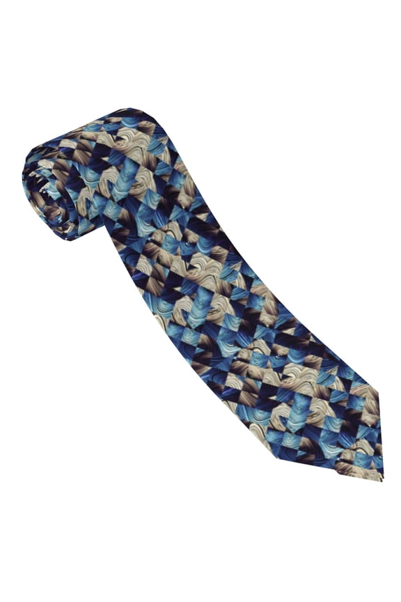 Abstract Blue Squares Print Tie For Men Necktie Woven Jacquard Neck Ties,Classic Men's Tie