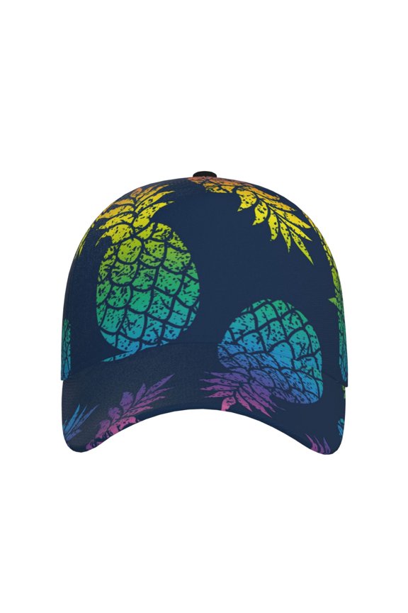 Abstract Bright Pineapple Fruit Retro for Baseball Cap: Unisex, crafted from classic polyester twill fabric, featuring a soft unconstructed design