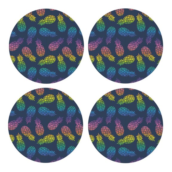 Xecao Abstract Bright Pineapple Fruit Retro for MDF Cork Coaster 4 Pcs,Drink Coasters,Suit for House Warming Gifts New Home ,Coffee Table Decor-Round Shape