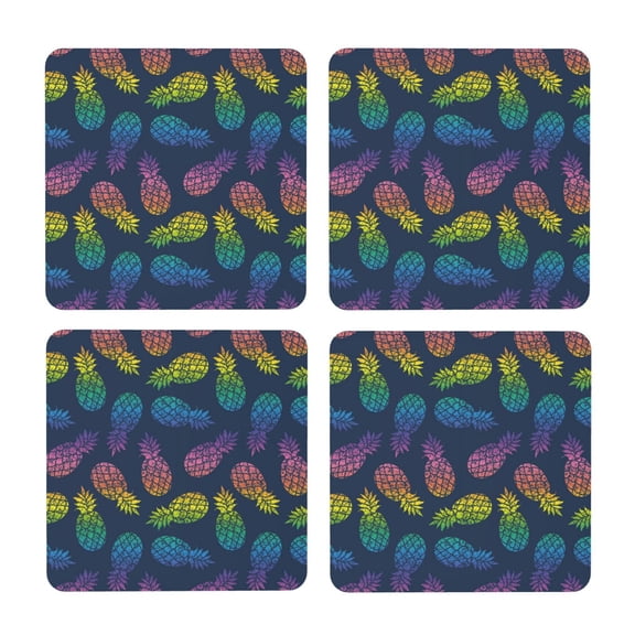Xecao Abstract Bright Pineapple Fruit Retro for MDF Cork Coaster 4 Pcs,Drink Coasters,Suit for House Warming Gifts New Home ,Coffee Table Decor-Square
