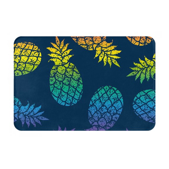 Xecao Abstract Bright Pineapple Fruit Retro print Flannel Mat: Non-slip, 16x24in. Ideal for kitchen, bedroom, bath & living room.