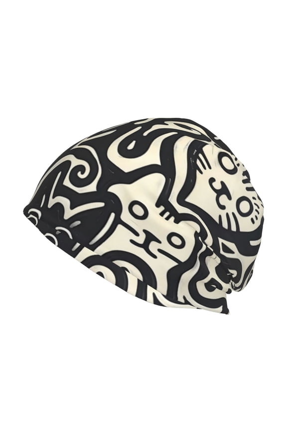 Abstract Cat Faces Pattern Print Knit Hat,Winter Beanie for Men Women, Beanie Soft Warm Ski Stocking Cuffed Cap