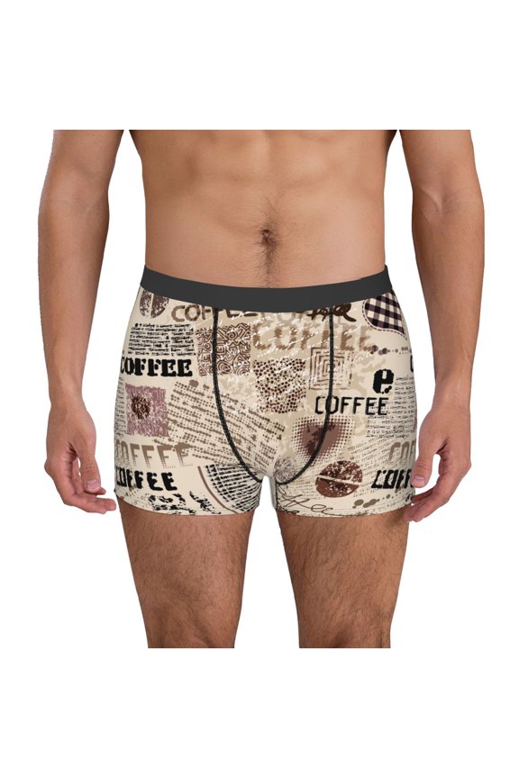 Abstract Coffee Pattern With Letters Print Men's Underwear Boxer Briefs Pack - Your ComfortSoft, Moisture-Wicking, and Breathable Choice for Men's Underwear-Large