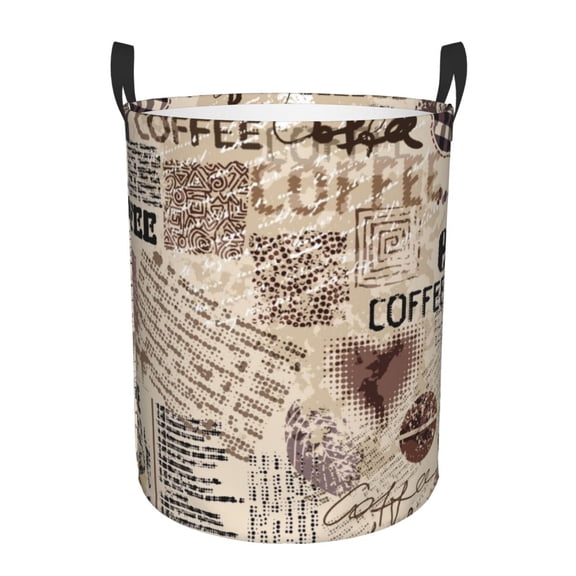 Xecao Abstract Coffee Pattern With Letters Print Laundry Hamper Basket,designed for Blanket Storage and Nursery Clothes in the Bedroom