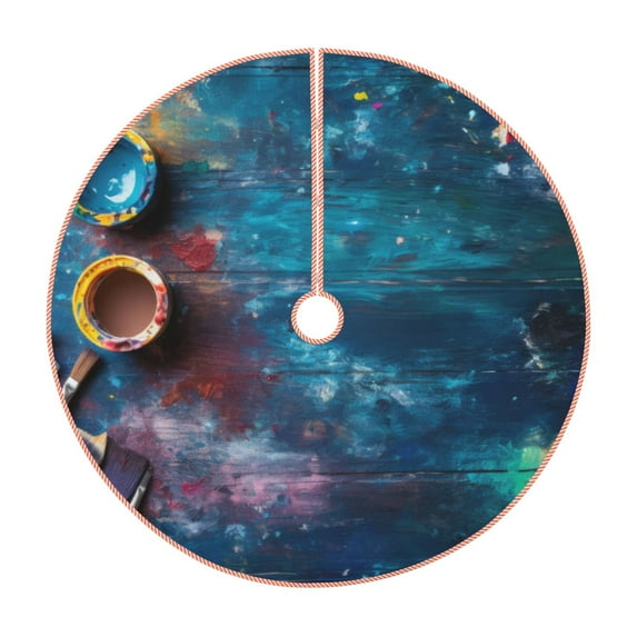 Xecao Abstract Colorful Art Supplies Pattern Christmas Tree Skirt Round Xmas Tree Mat Base Cover for Holiday Home Decorations-30"