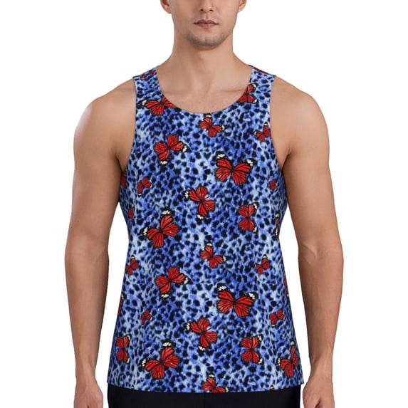 Xecao Abstract Colorful Butterflies Men's Tank Top Workout Quick Dry Sleeveless Gym Jogging Muscle Shirts Summer Swim Beach Tops