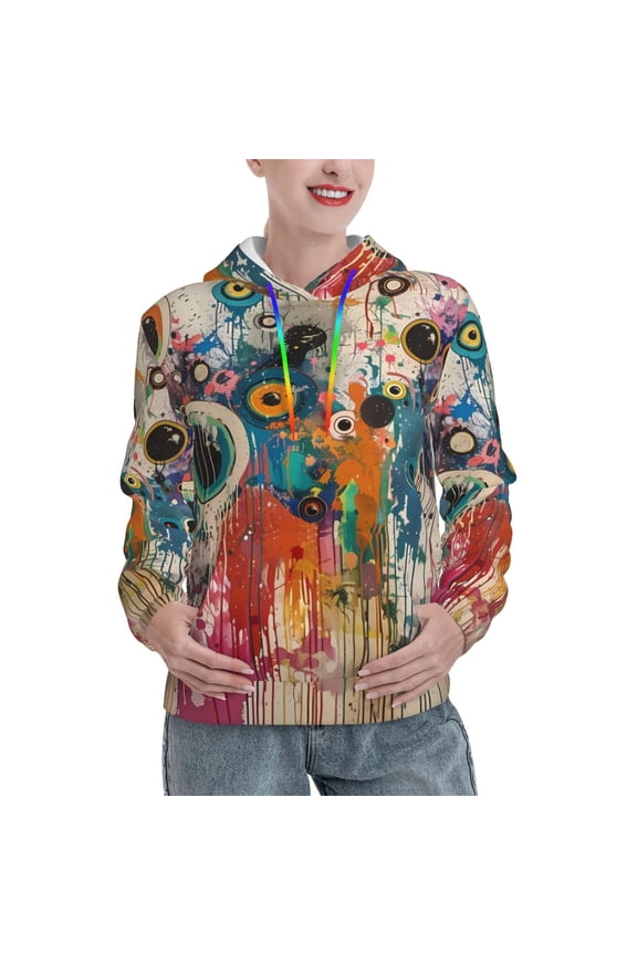 Abstract Colorful Dripping Circles Pattern Hoodies for Women Sweatshirts Long Sleeve Sweatshirts Pullover Outfits with Pocket-X-Large
