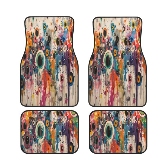 Xecao Abstract Colorful Dripping Circles Print Car Foot Mat Set of 4 Pieces Neoprene All-Weather Dust-Proof Stain-resistantCar Interior Decorative mats Non-Slip Mats