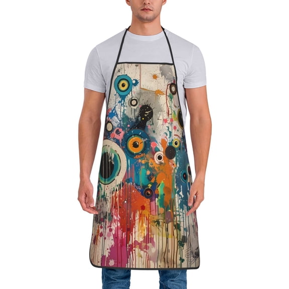 Xecao Abstract Colorful Dripping Circles Print Funny BBQ Chef Aprons for Men Women,Adjustable Kitchen Cooking Aprons with Pocket Waterproof Oil Proof No Pilling Fading