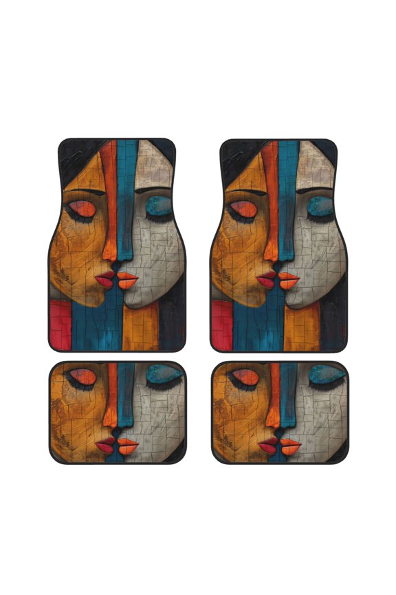 Abstract Colorful Duality Print Car Foot Mat Set of 4 Pieces Neoprene All-Weather Dust-Proof Stain-resistantCar Interior Decorative mats Non-Slip Mats