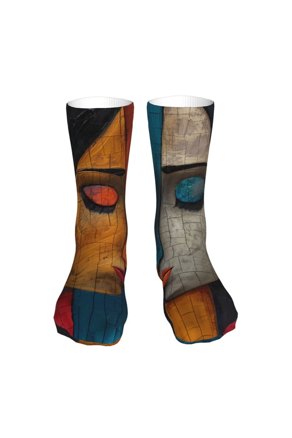 Abstract Colorful Duality Print Fashion No Heel Casual Crew Socks Cushioned Breathable for Men Women - Moisture wicking,Not easy to fade Suitable for daily