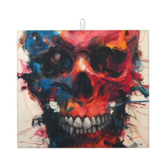 Xecao Abstract Colorful Skull Art Print Dish Drying Mat for Kitchen Counter,Absorbent Coffee Bar Mat, Dish Drainer Rack Mats,Dining Room Decoration