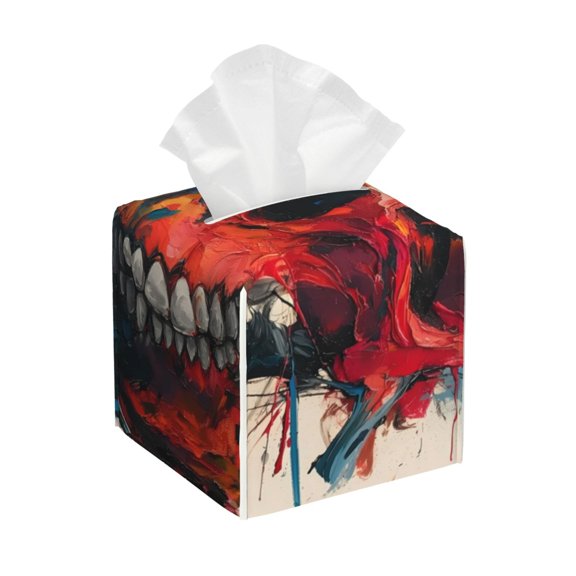Xecao Abstract Colorful Skull Art for Tissue Box Cover Holder Square - Leather Decorative Organizer for Tabletop, Bathroom, Car, Office