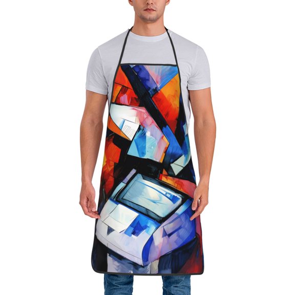 Xecao Abstract Cubist Printer Print Funny BBQ Chef Aprons for Men Women,Adjustable Kitchen Cooking Aprons with Pocket Waterproof Oil Proof No Pilling Fading
