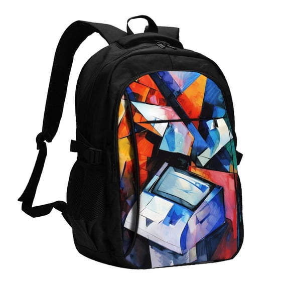 Xecao Abstract Cubist Printer for Travel Laptop Backpack, USB-Charging-Enabled, Spacious Business Backpack for Men and Women,College School Computer Bag
