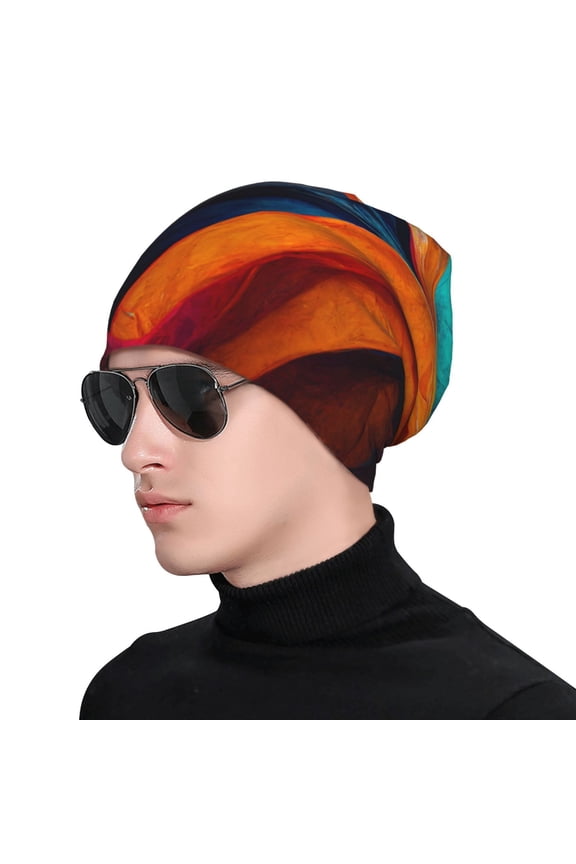 Abstract Fabric Color Waves Print Beanie Knitted Hat for Men Women, Winter Fashion Knit Cuffed Caps Unisex