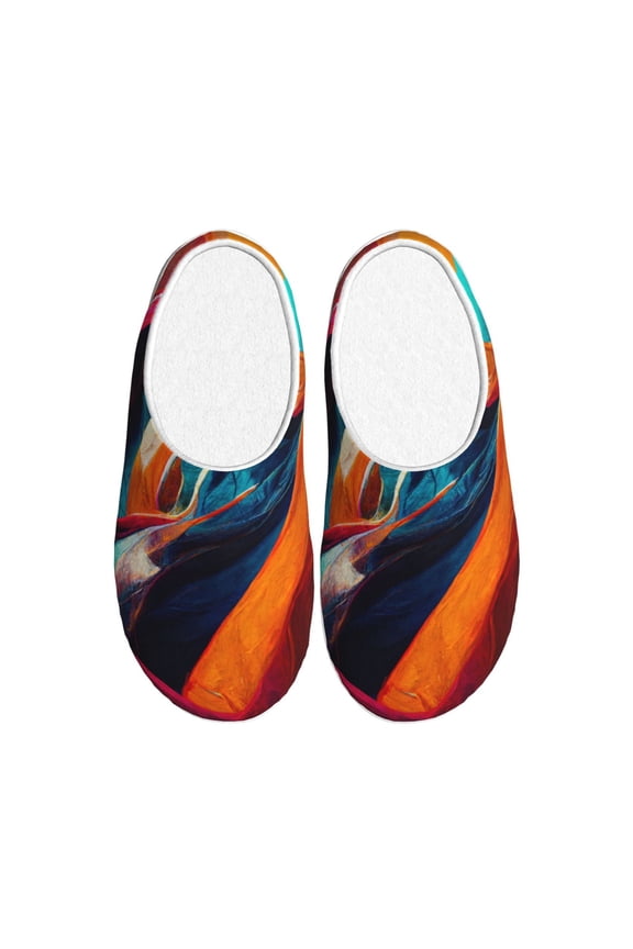 Abstract Fabric Color Waves Print Cotton Slippers Fuzzy Warm Cozy Slippers Non Slip House Slippers For Indoor Outdoor Cotton Slippers House Slippers-13