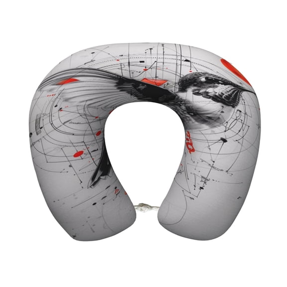 Xecao Abstract Geometric Hummingbird Print Memory Foam Cervical Neck Pillow Versatile U-Shaped Pillows for Home,Office,Camping,Travelling,Soft Washable Cover
