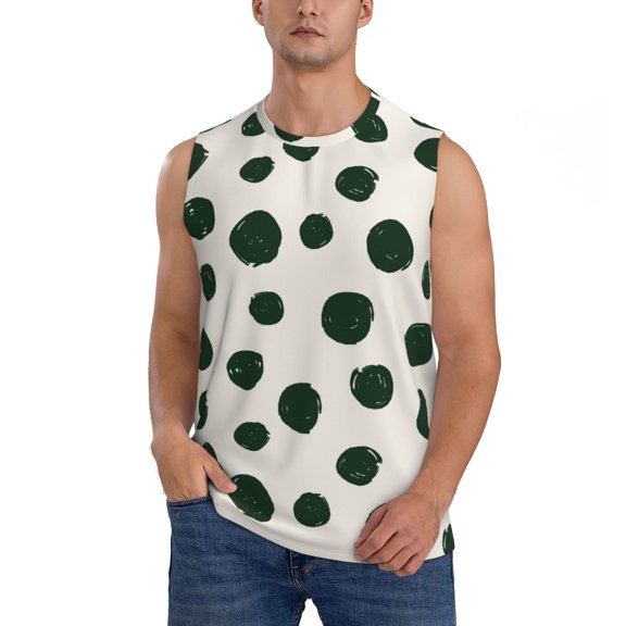 Xecao Abstract Green Polka Dot Print Men's Tank Top: Sleek Sleeveless Tee for Casual Sports and Beach Occasions-3X-Large